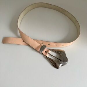 Vintage Signed Salmon Blush Leather Belt with Silver Buckle